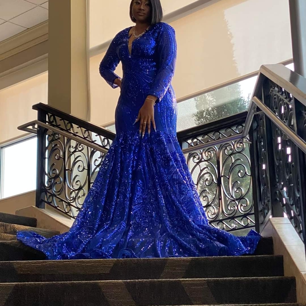 Elegant Long Sleeve Blue Sequin Dress